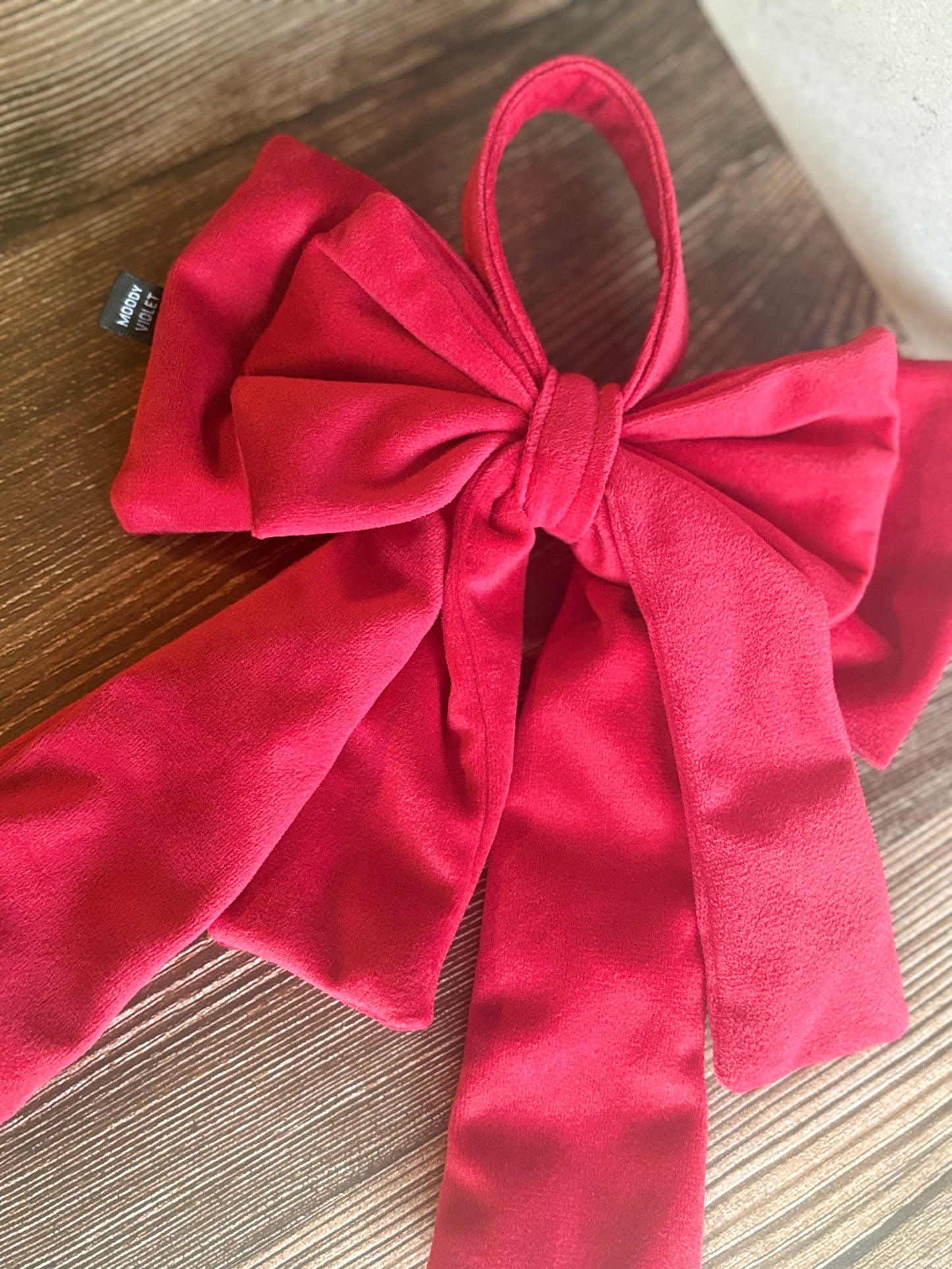 Decorative Brushed Velvet Bow - Valentine Red